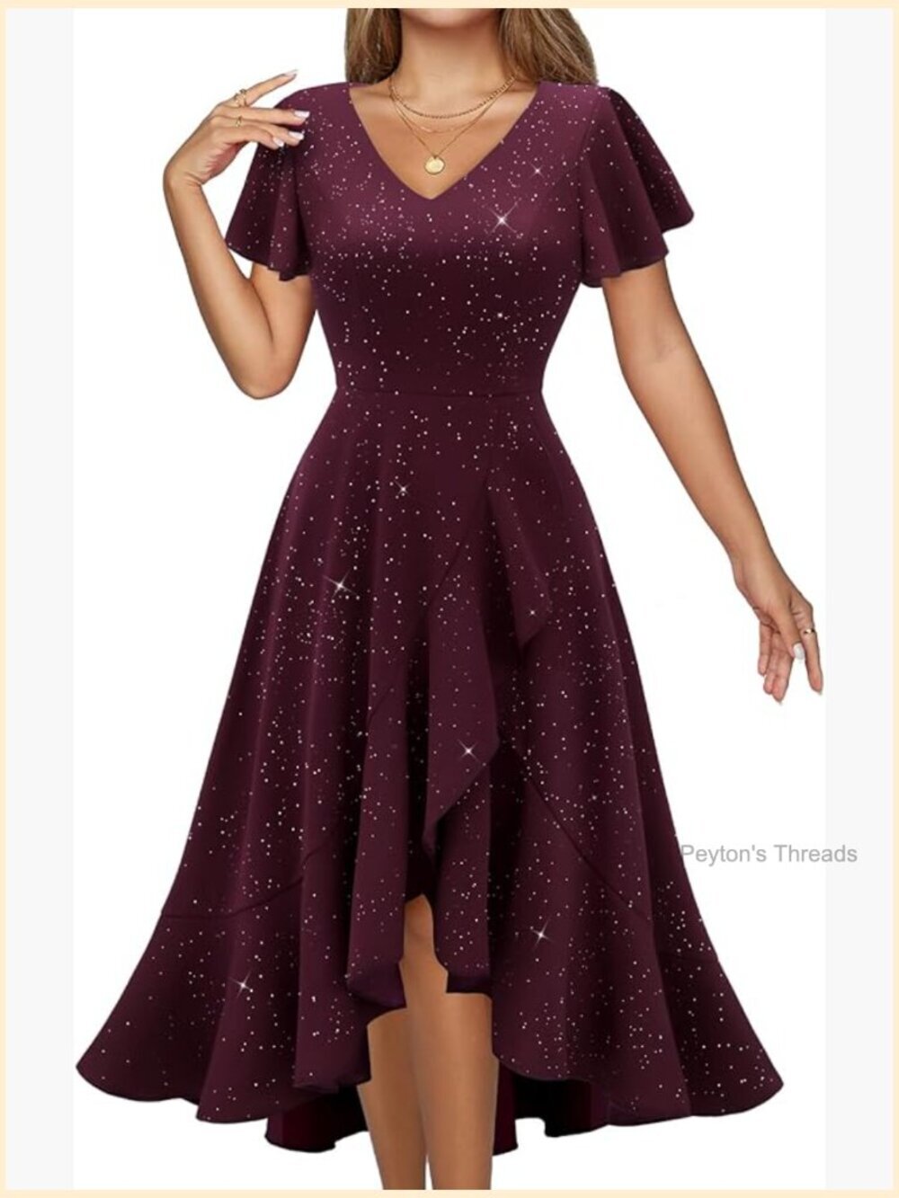 Sequin High Low Cocktail Dress with 3/4 Sleeves for Graduation Party
